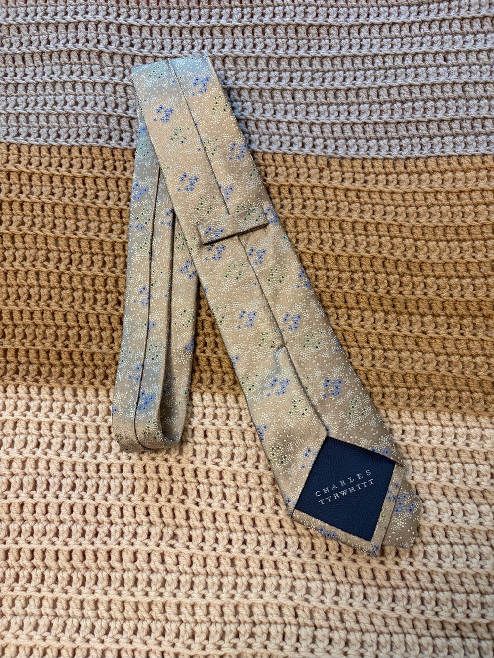 Charles Tyrwhitt Silk Beige Tie with Blue Floral Accents